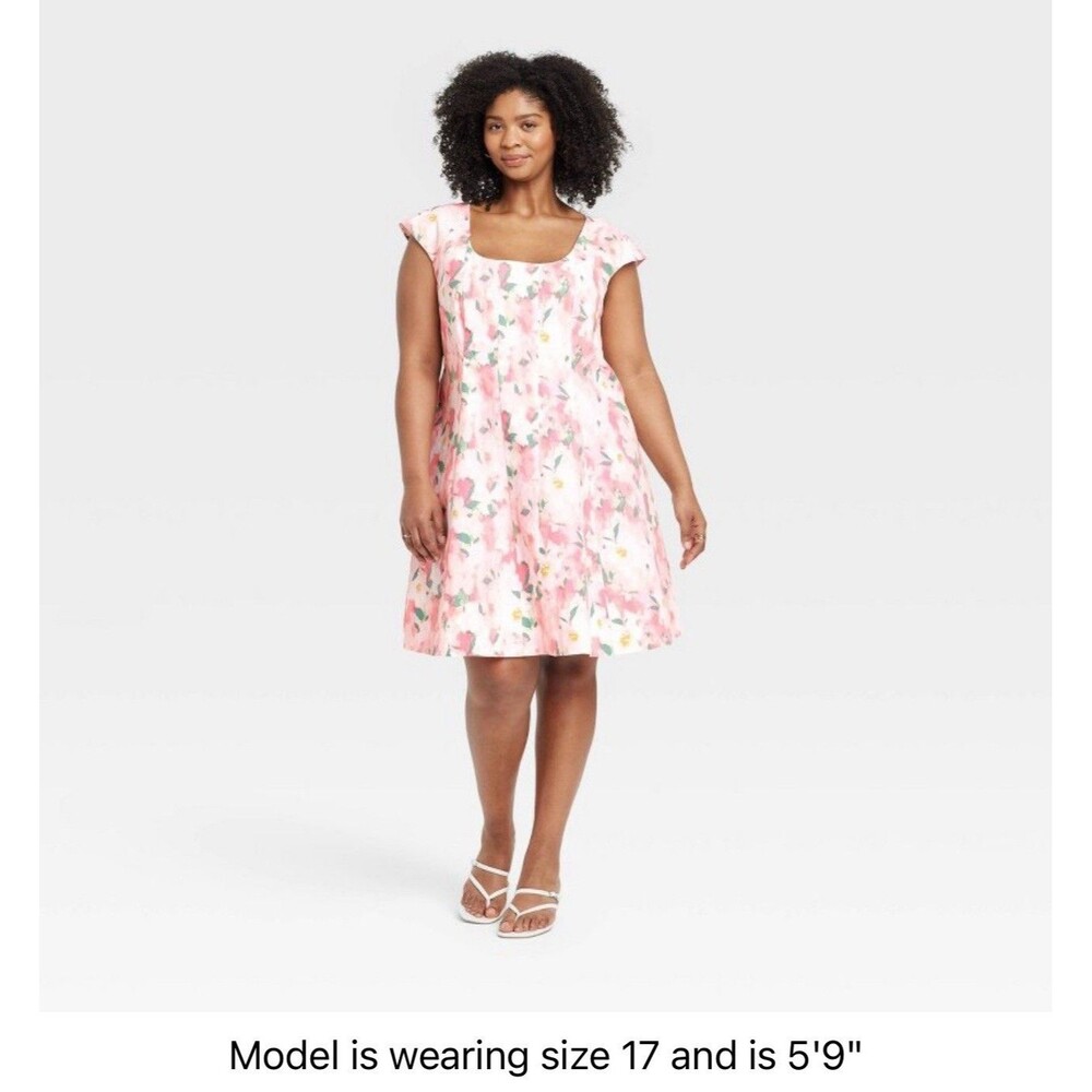 A New Day Pink Floral Summer Mini Dress. Short Summer Dress. Size 14 NWT